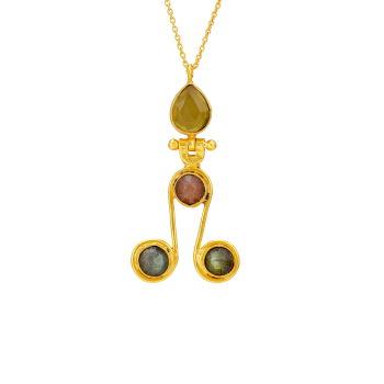 Necklace made from brass, goldplated, yellow/peachOnyx/Labradorite